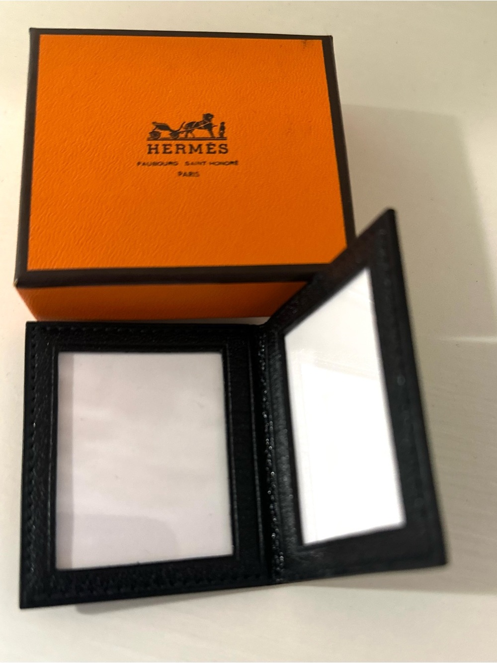 HERMÈS Black Leather Compact Photo Holder